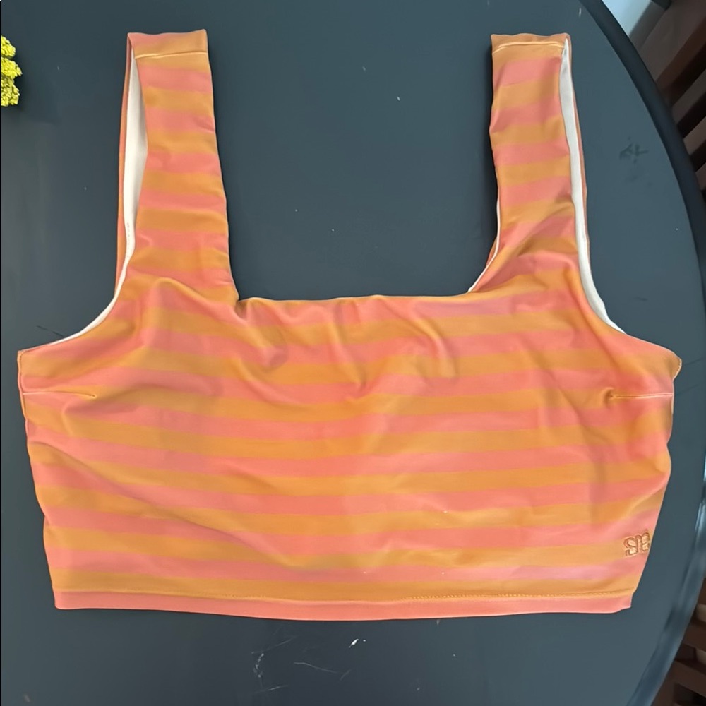 Albion Fit Striped Bikini Top - Orange and Pink stripe